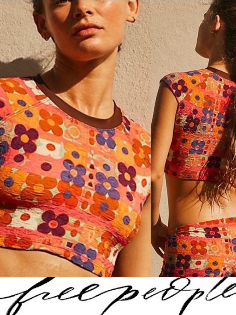 Free People Sonny Crop Tee Top ❤️ NWOT pattern Woodstock poolside resort wear